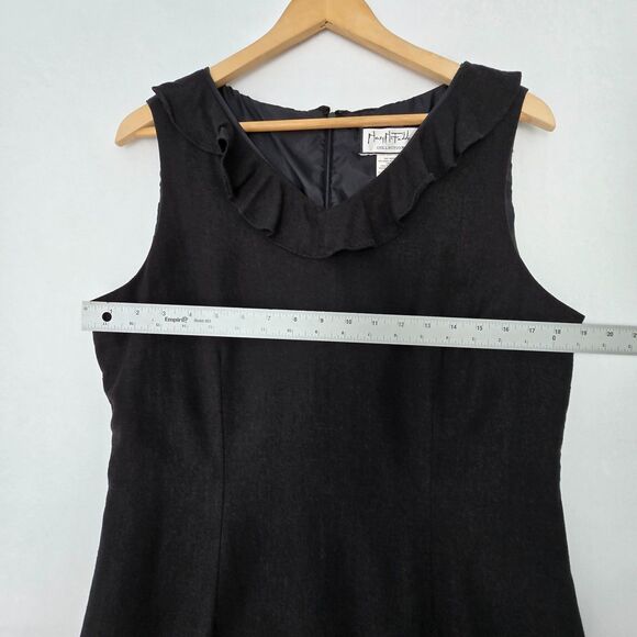 Mary McFadden Collection Womens 12 Black Linen Blend Ruffle Neck Sheath Dress - Picture 11 of 14